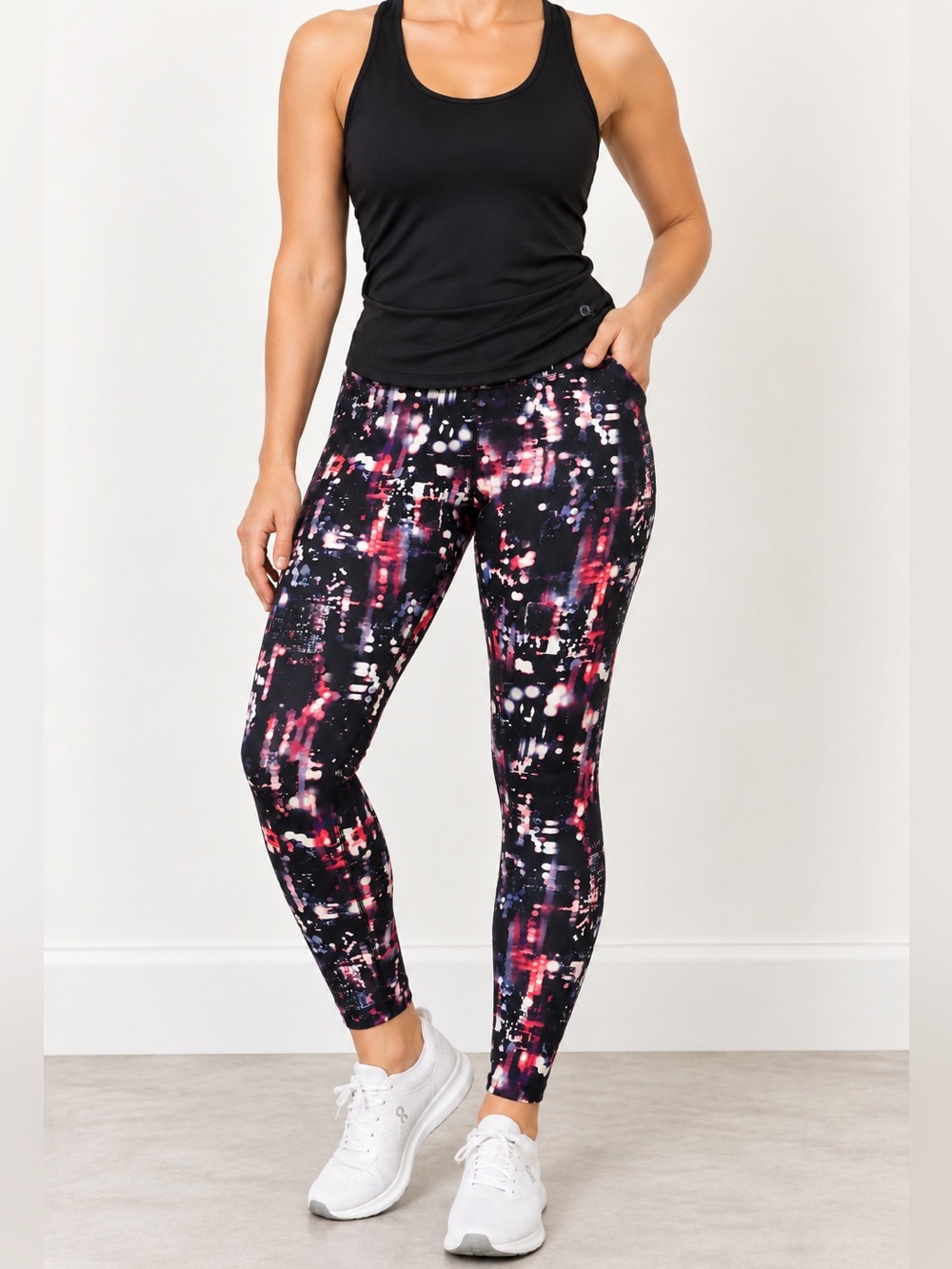 Calvin Klein Performance with Black Pink & Purple Abstract Gym Leggings NWT